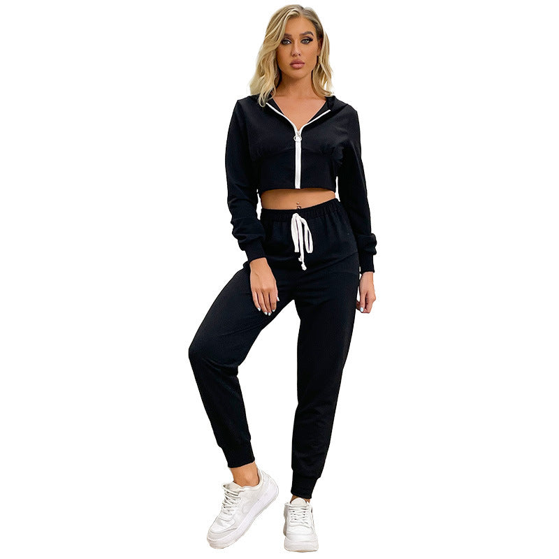 Damen Sportanzug Cropped Hoodie Elastischer Bund Norvielle