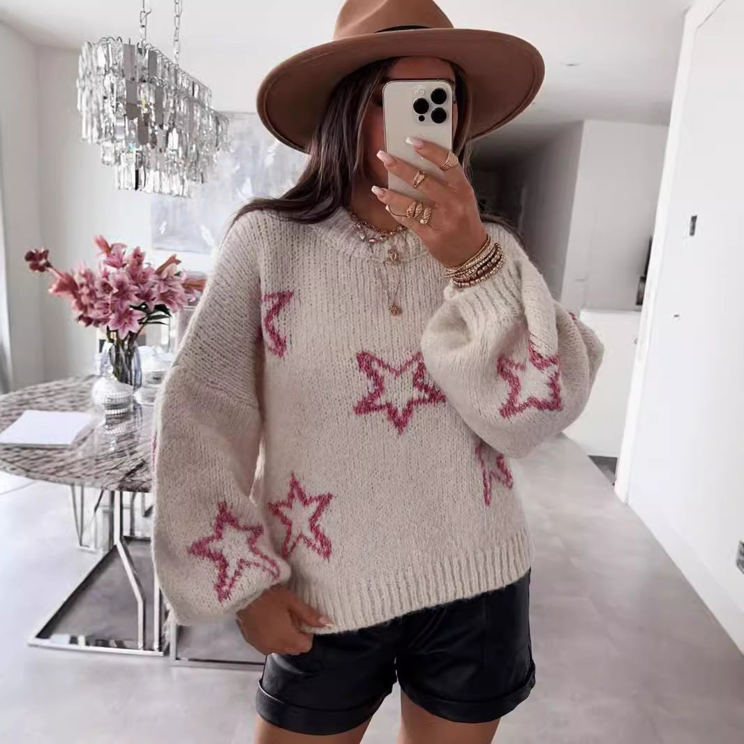 Damen Strickpullover Sternenmotiv Kuschelig Norvielle