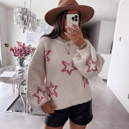 Damen Strickpullover Sternenmotiv Kuschelig Norvielle