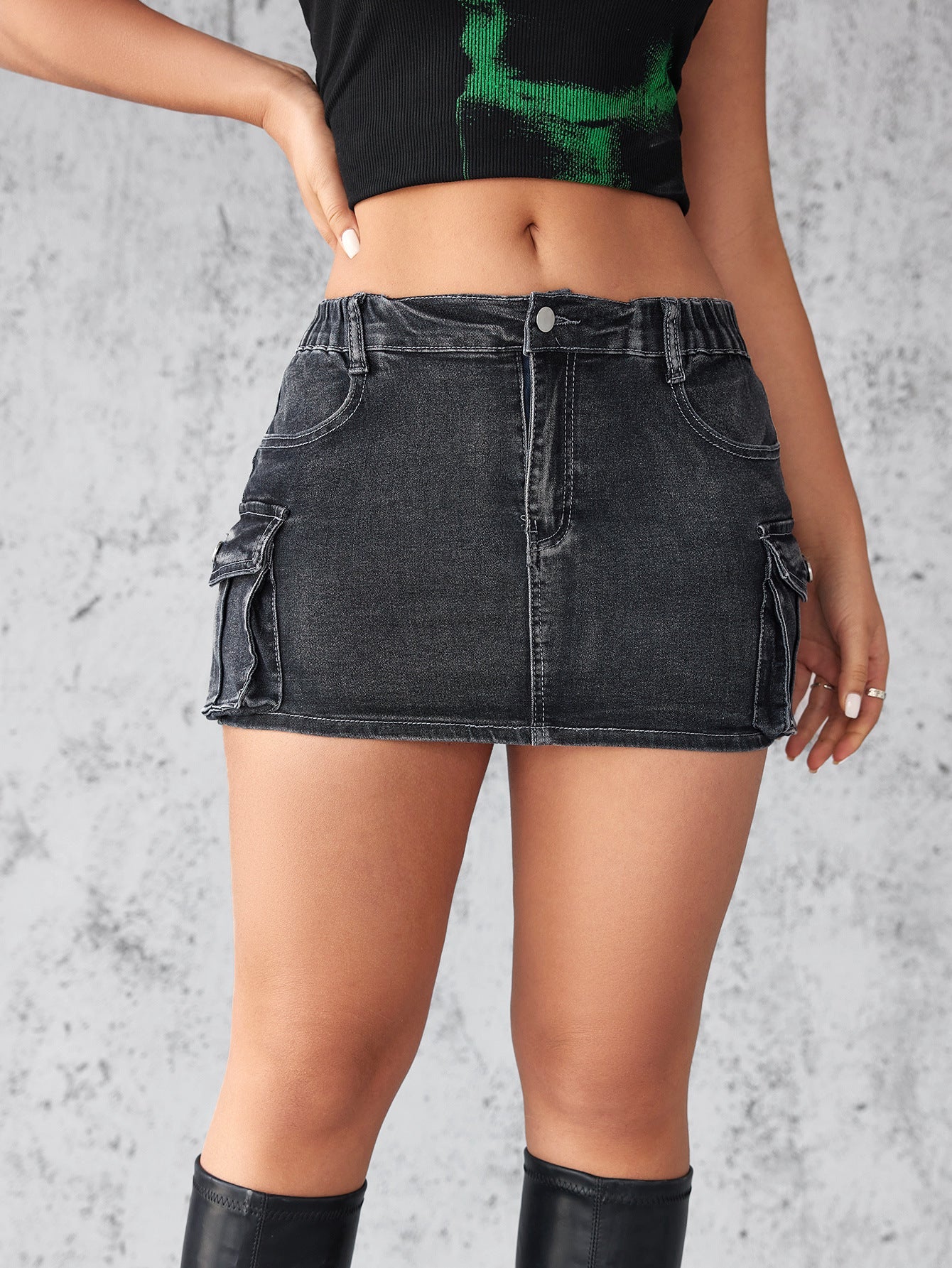 Damen Jeans Minikleid mit Abnehmbarem und Reißverschluss