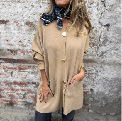 Damen Strickjacke mit Taschen und Knöpfen Elegant Beige