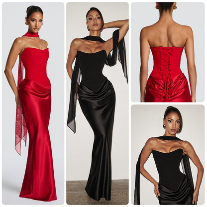 Damen Abendkleid Schulterfrei Elegant Schlitz Norvielle - Norvielle