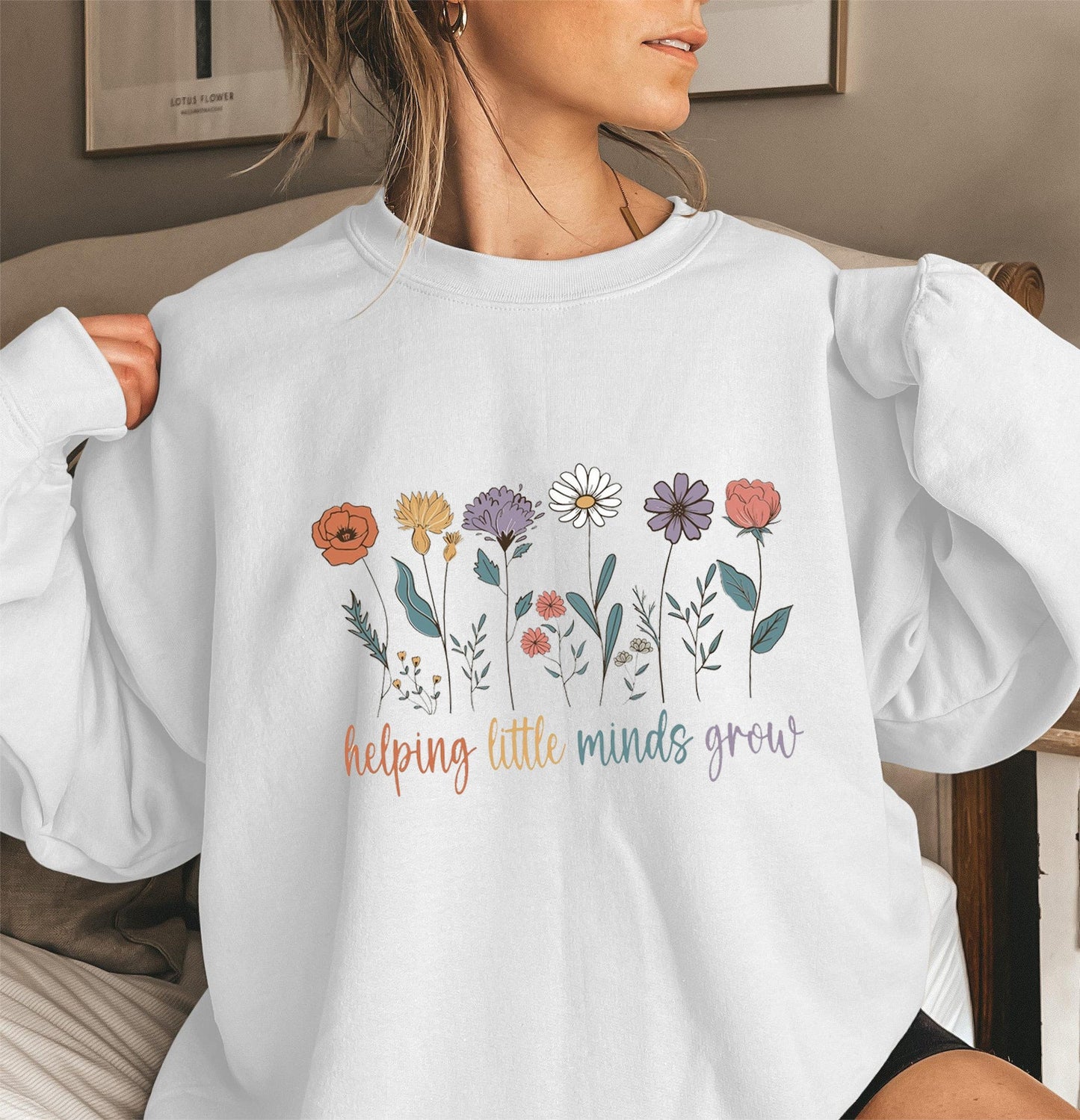 Damen Sweatshirt Voluminöse Ärmel Blumen Motiv Weiss