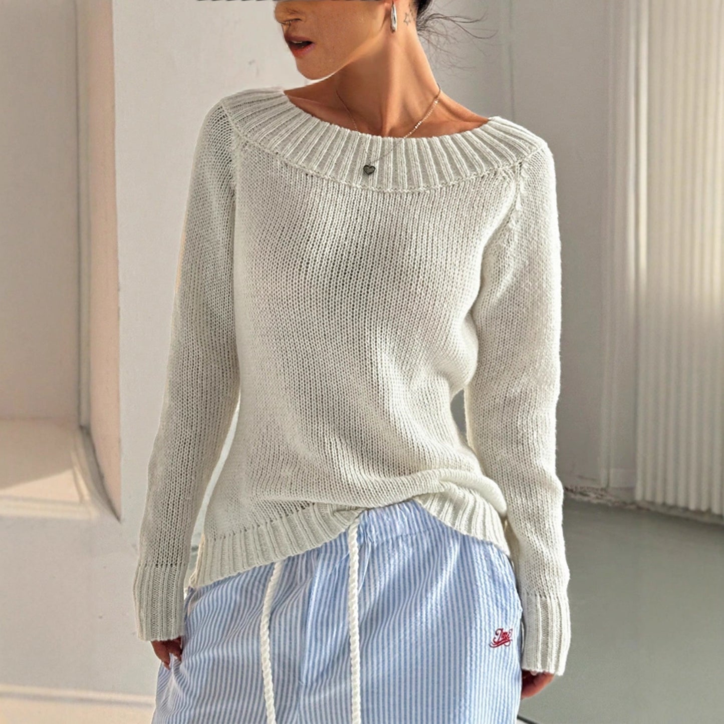 Damen Strickpullover Weite Schultern Strukturiert Norvielle