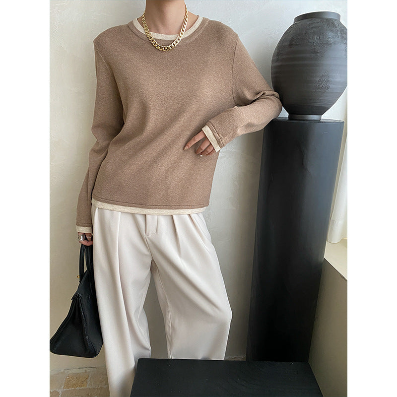 Damen Strickpullover Weiches Material Kontrastdetails Beige