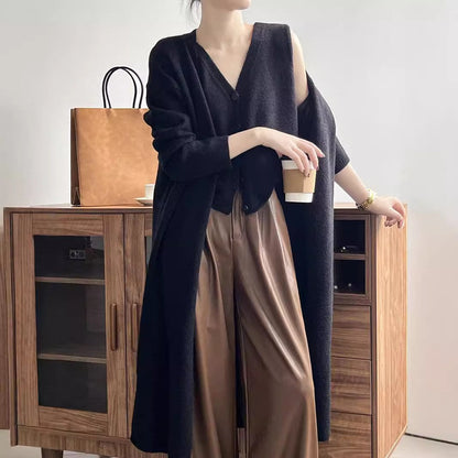 Damen Strickensemble V-Ausschnitt Knopf Norvielle