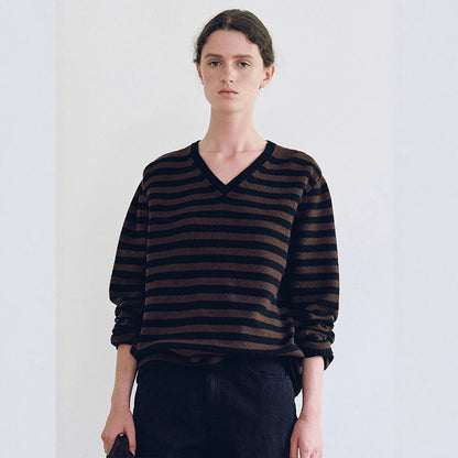 Damen Pullover V-Ausschnitt Streifenmuster Norvielle