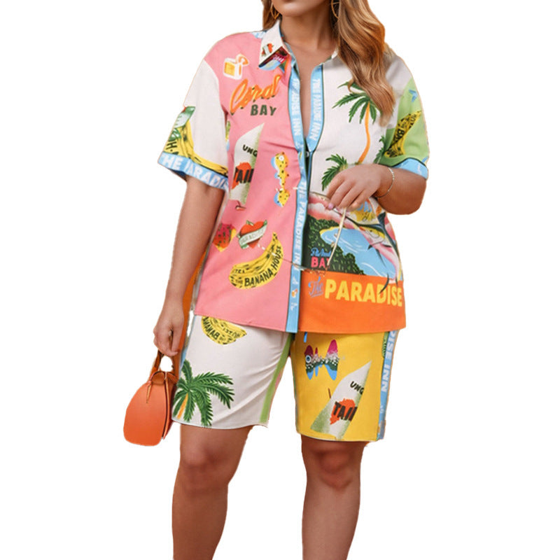 Damen Kurzarm-Set Sommerlich Grafikdesign Norvielle
