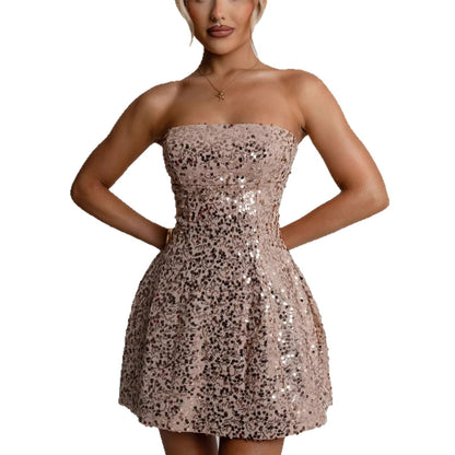 Damen Cocktailkleid Pailletten Schulterfrei Norvielle