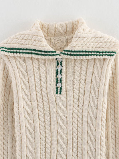 Damen Strickpullover Klassischer Stehkragen Zopfmuster