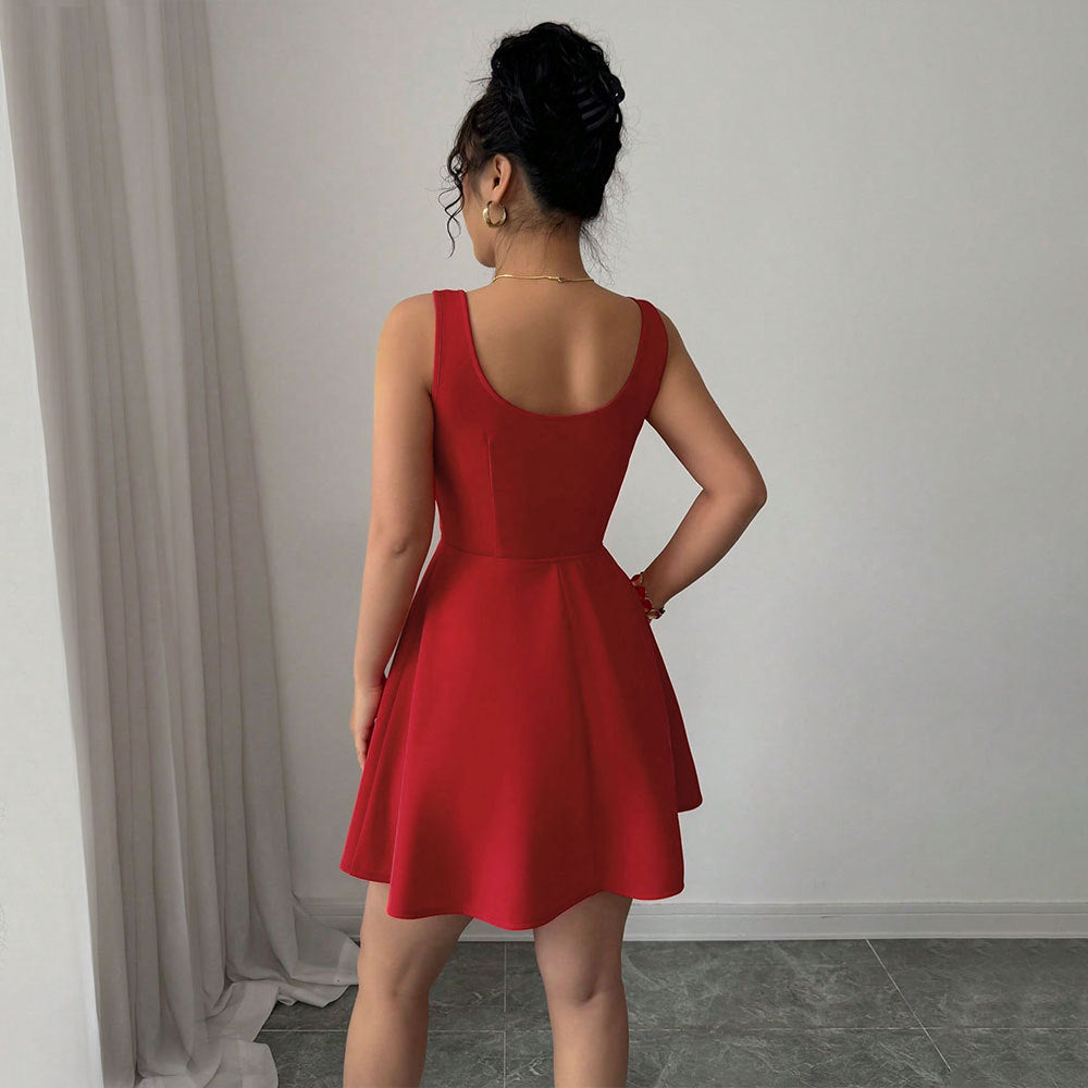 Damen Minikleid Elegant Ausschnitt Bindedetail