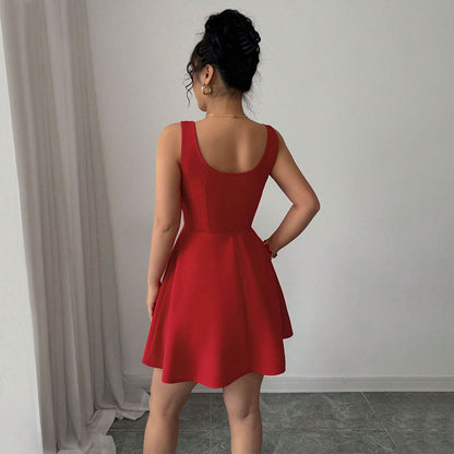 Damen Minikleid Elegant Ausschnitt Bindedetail