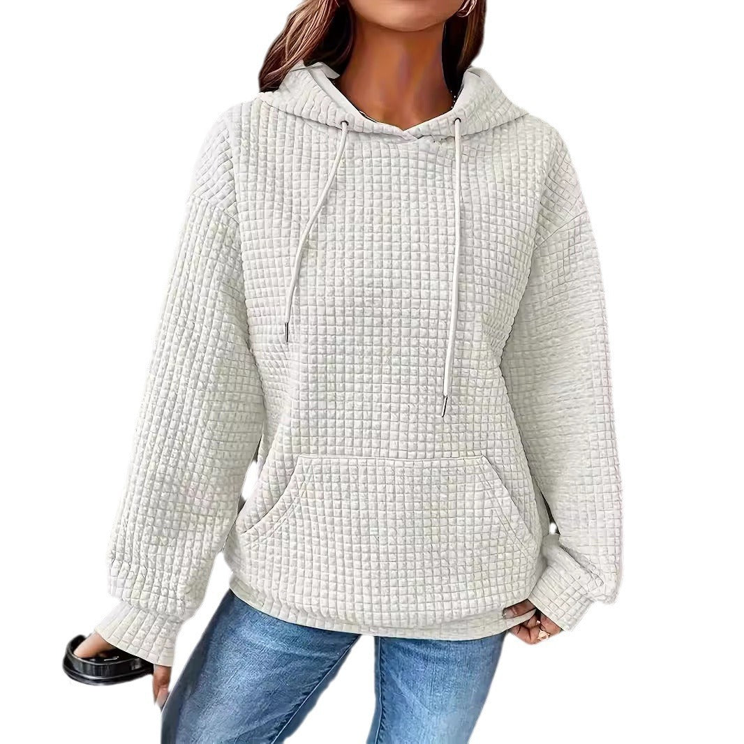 Damen Kapuzenpullover Strukturiertes Waffelmuster Mit Taschen