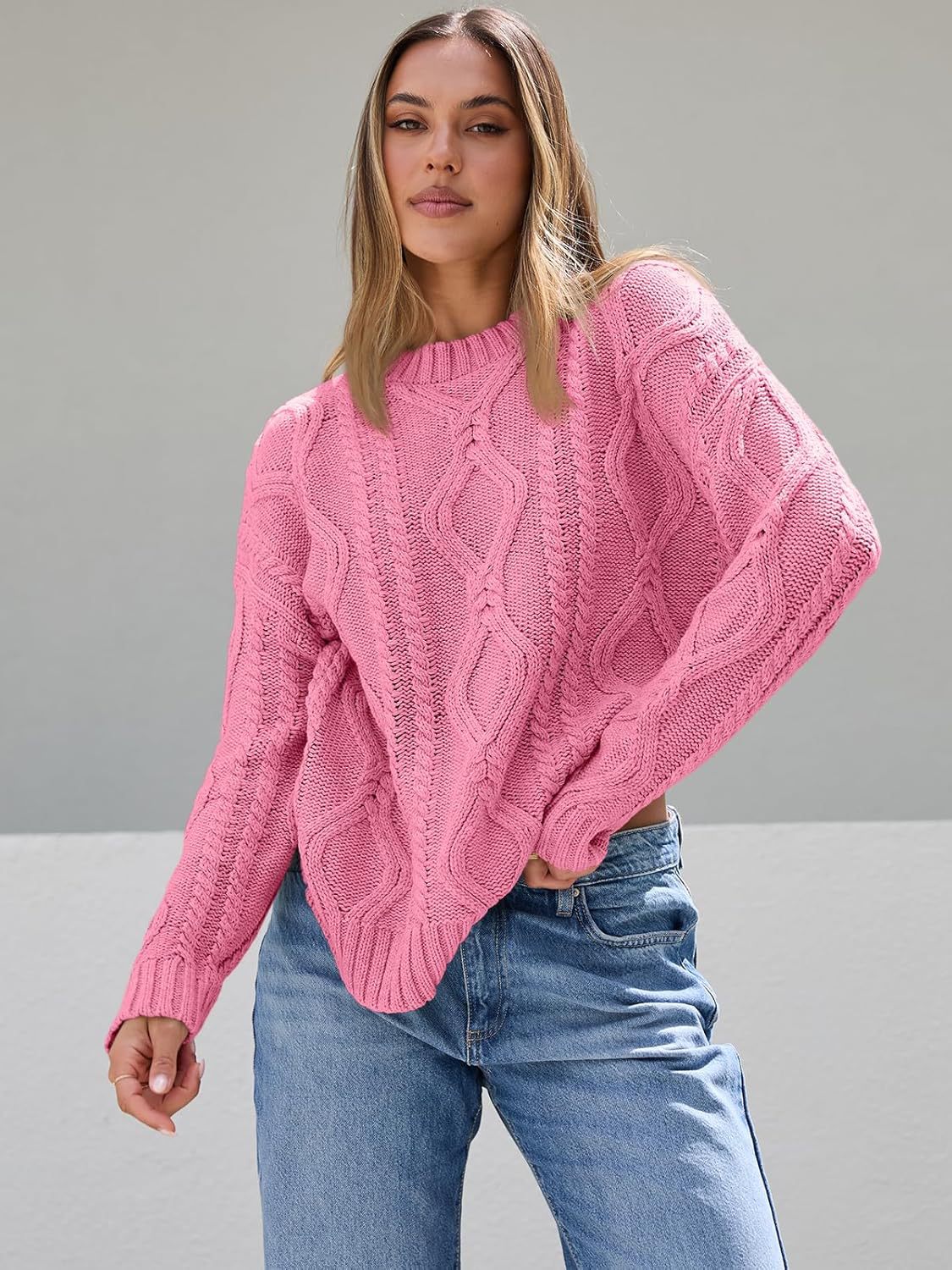 Damen Pullover Grobgestrickt Zopfmuster Norvielle