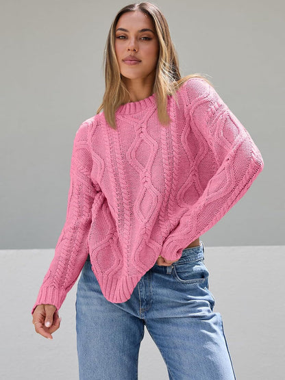 Damen Pullover Grobgestrickt Zopfmuster Norvielle