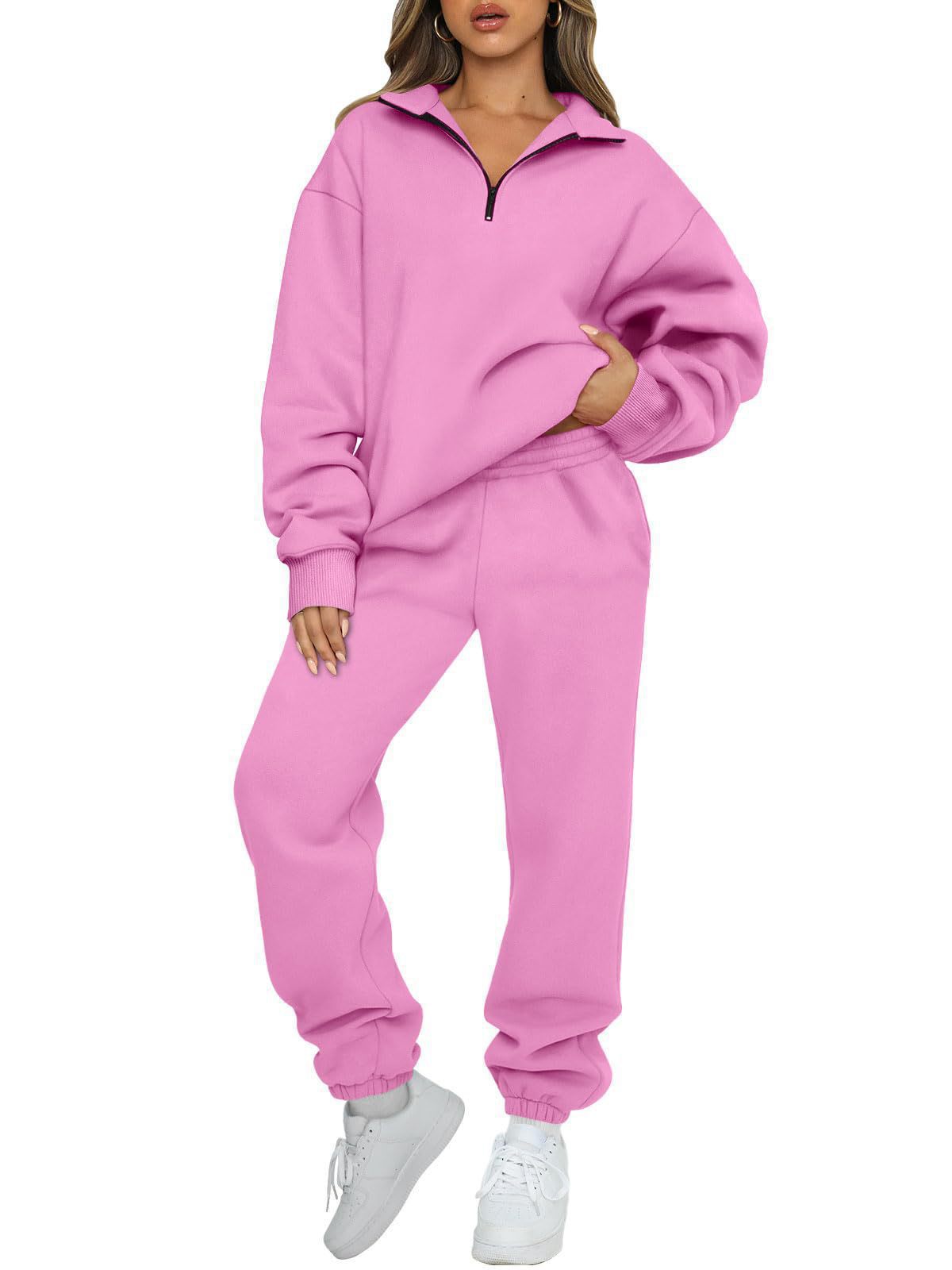 Damen Sweatpants-Set Stehkragen Kängurutasche Norvielle