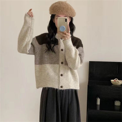 Damen Strickcardigan mit Knöpfen Kontraststreifen Norvielle