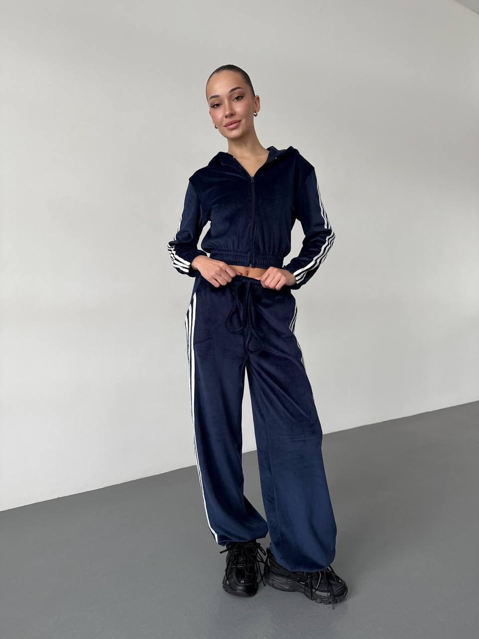 Damen Fleece Sportanzug Cropped Jacke Weite Hose Norvielle