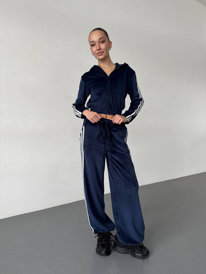Damen Fleece Sportanzug Cropped Jacke Weite Hose Norvielle