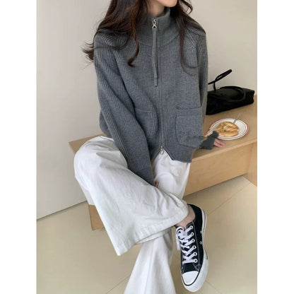 Damen Strickjacke Hochkragen mit Taschen Norvielle