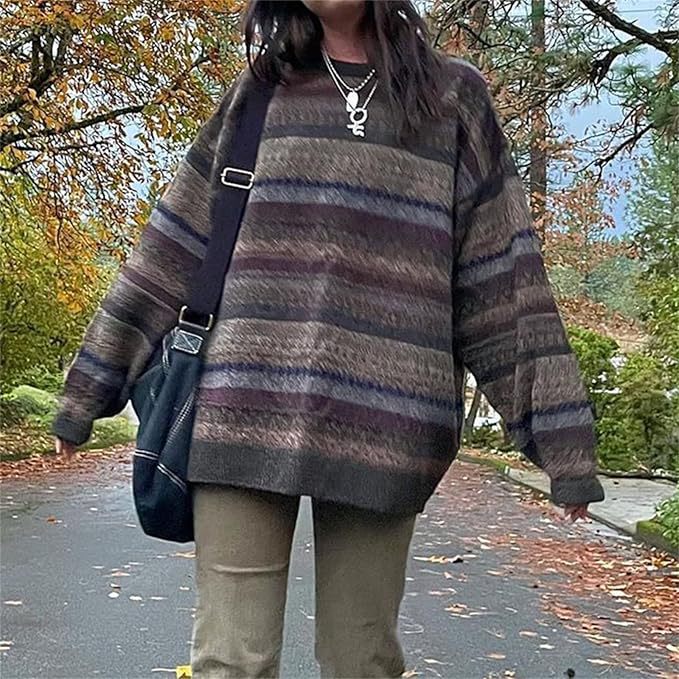Damen Oversized-Pullover Bunt Streifenmuster Weite Ärmel Norvielle - Norvielle