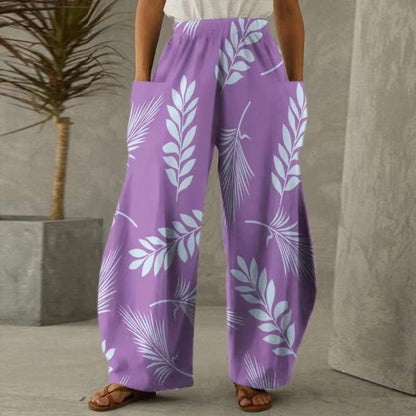 Damen Weite Blumenhosen Mit Taschen Elastischer Bund