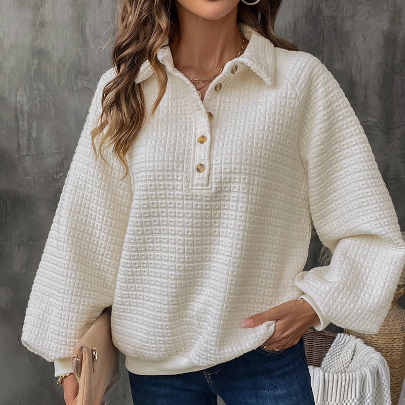 Damen Overshirt mit Knöpfen Strukturiertes Waffelmuster Beige