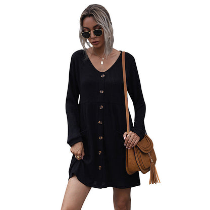 Damen Strickkleid mit Knopfleiste und Taschen Norvielle