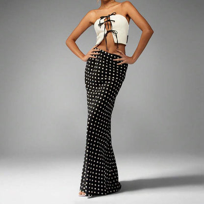Damen Maxi-Rock mit hohem Schlitz und Polka-Dots - Norvielle