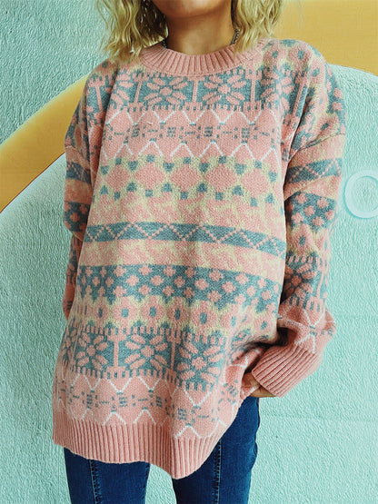 Damen Pullover Norweger Muster Lässig Bequem