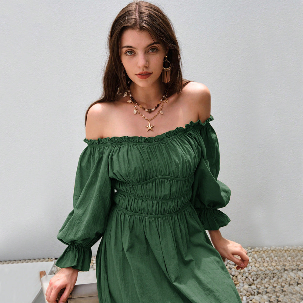 Damen Off-Shoulder-Kleid Maxi Geraffte Ärmel Norvielle