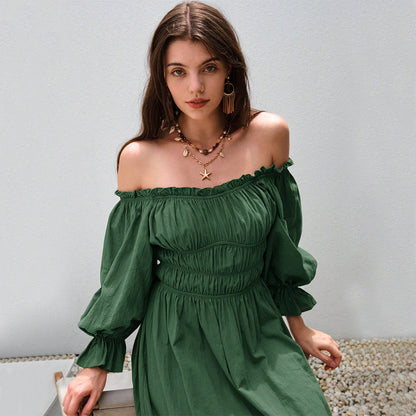 Damen Off-Shoulder-Kleid Maxi Geraffte Ärmel Norvielle