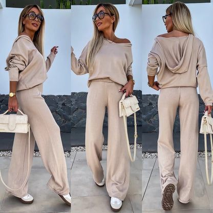 Damen Fleece-Loungewear-Set Weite Passform Beige - Norvielle