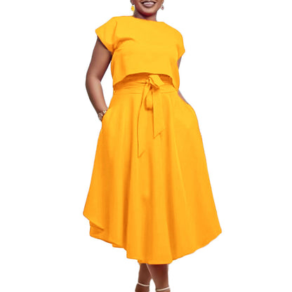 Damenkleid Asymmetrischer Schnitt Dekorativer Gürtel Norvielle