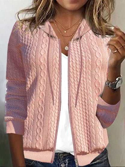 Damen Strickjacke Feines Zopfmuster Kapuze Norvielle