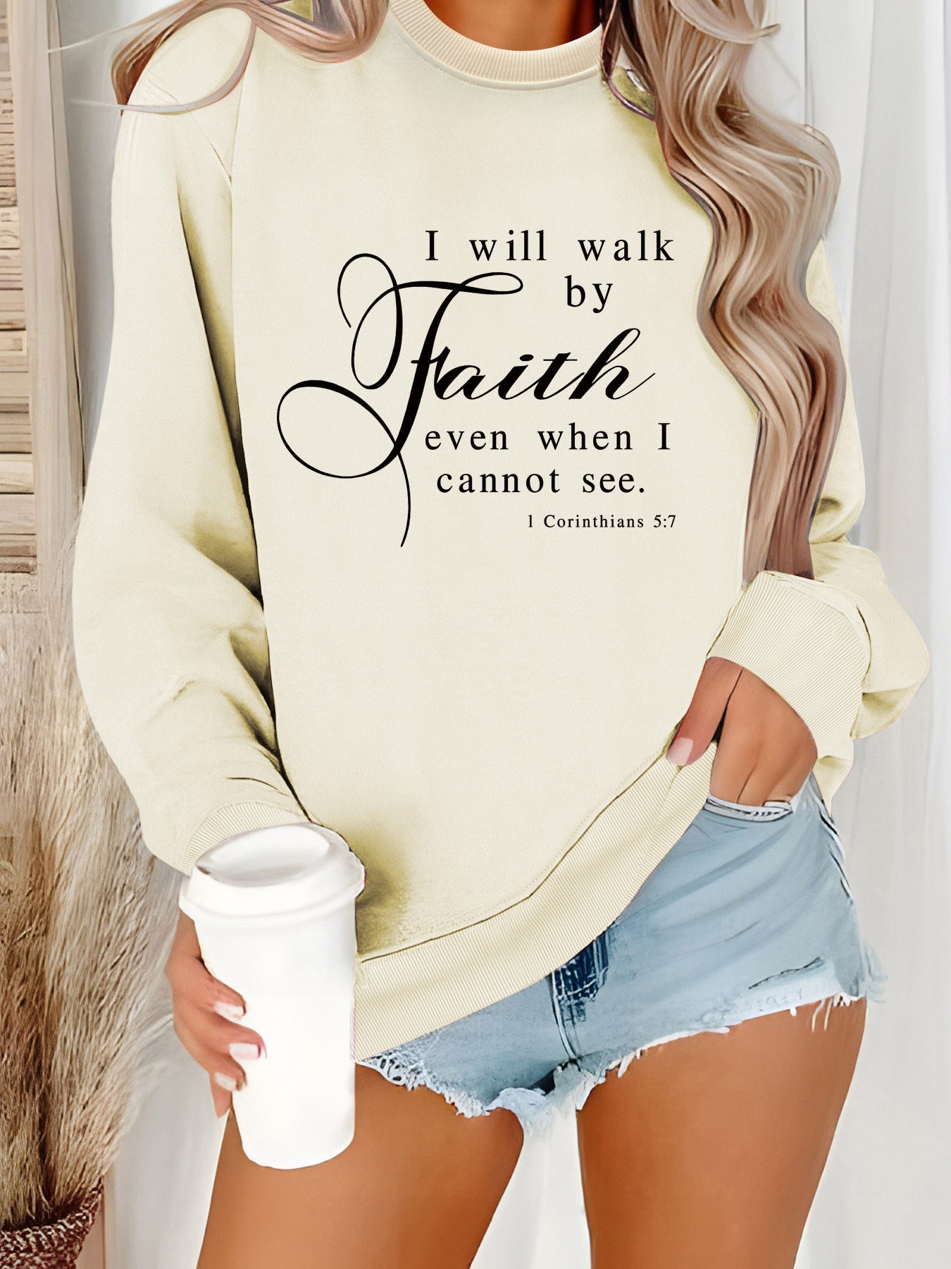 Damen Sweatshirt Weiches Material Beige