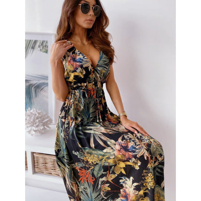 Damen Maxikleid V-Ausschnitt Elastisch