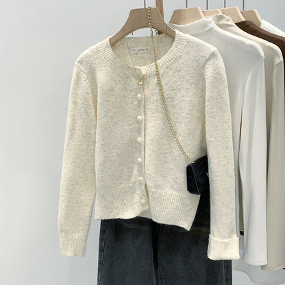 Damen Strickjacke Kuschelig Feine Knöpfe Beige
