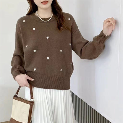 Damen Pullover Herz-Motiv Lässiger Schnitt Norvielle