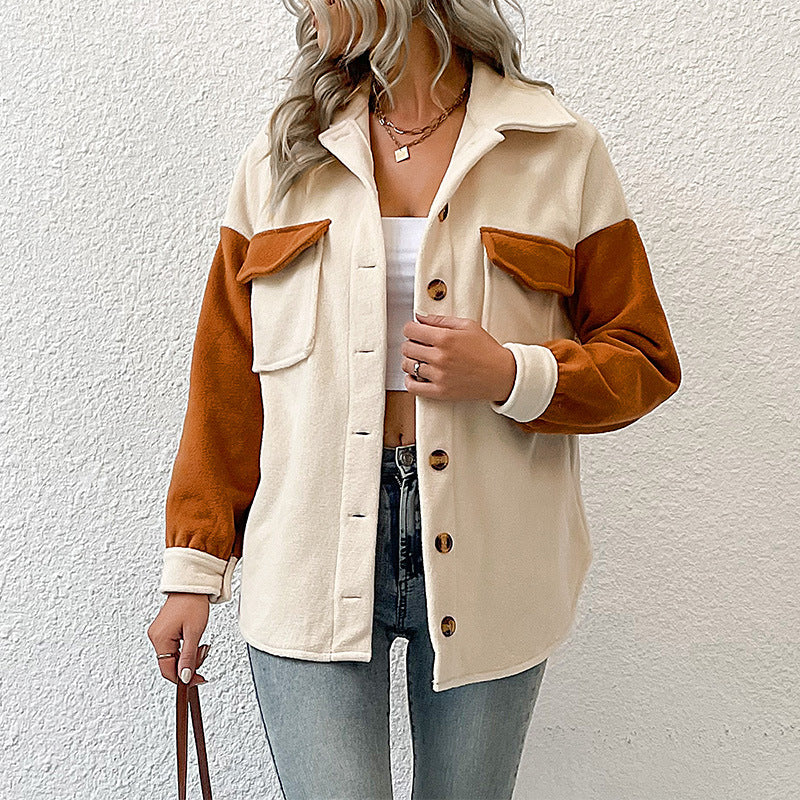 Damen Overshirt mit Taschen Farbkontrast Norvielle
