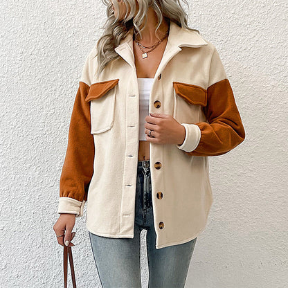 Damen Overshirt mit Taschen Farbkontrast Norvielle