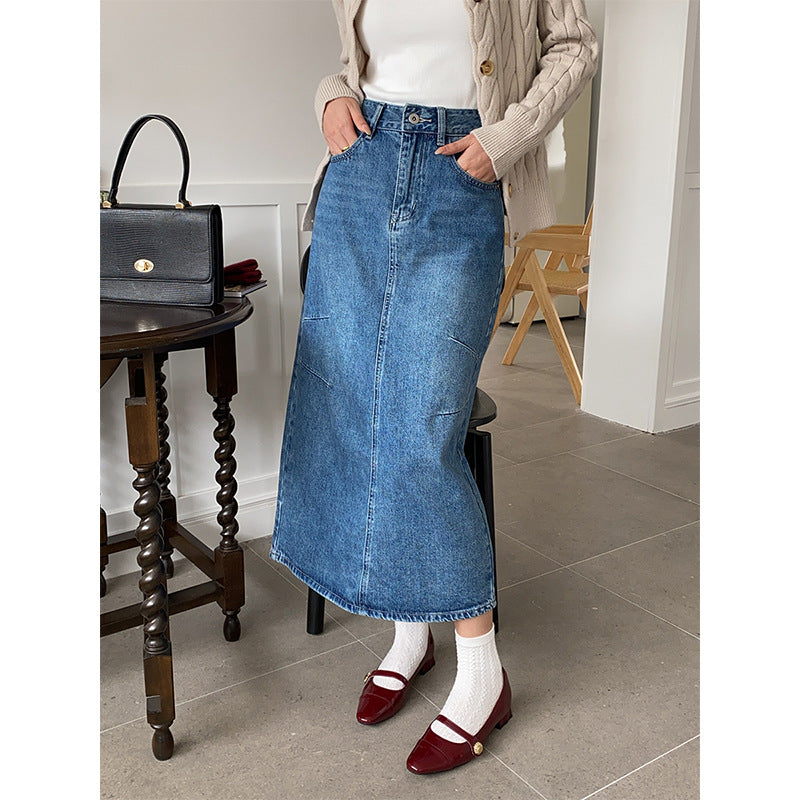 Damen Denimrock Lang modische Taschen