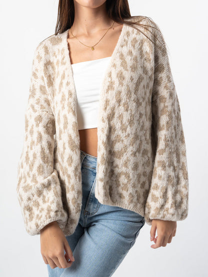 Damen Strickjacke Leopardenmuster Oversized Voluminöse Ärmel Norvielle