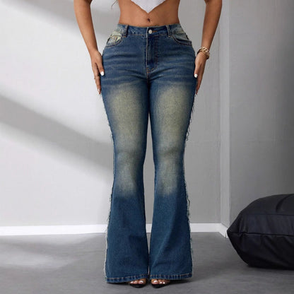 Damen Bootcut Jeans Hochbund Leichter Denim