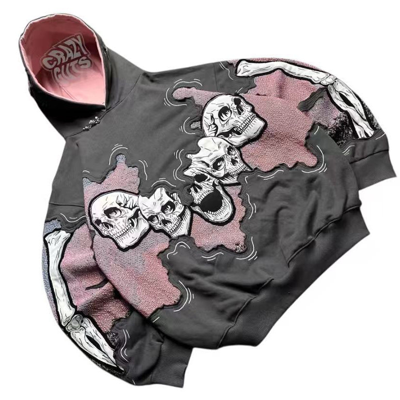 Damen Kapuzenpullover Totenkopf-Print Norvielle