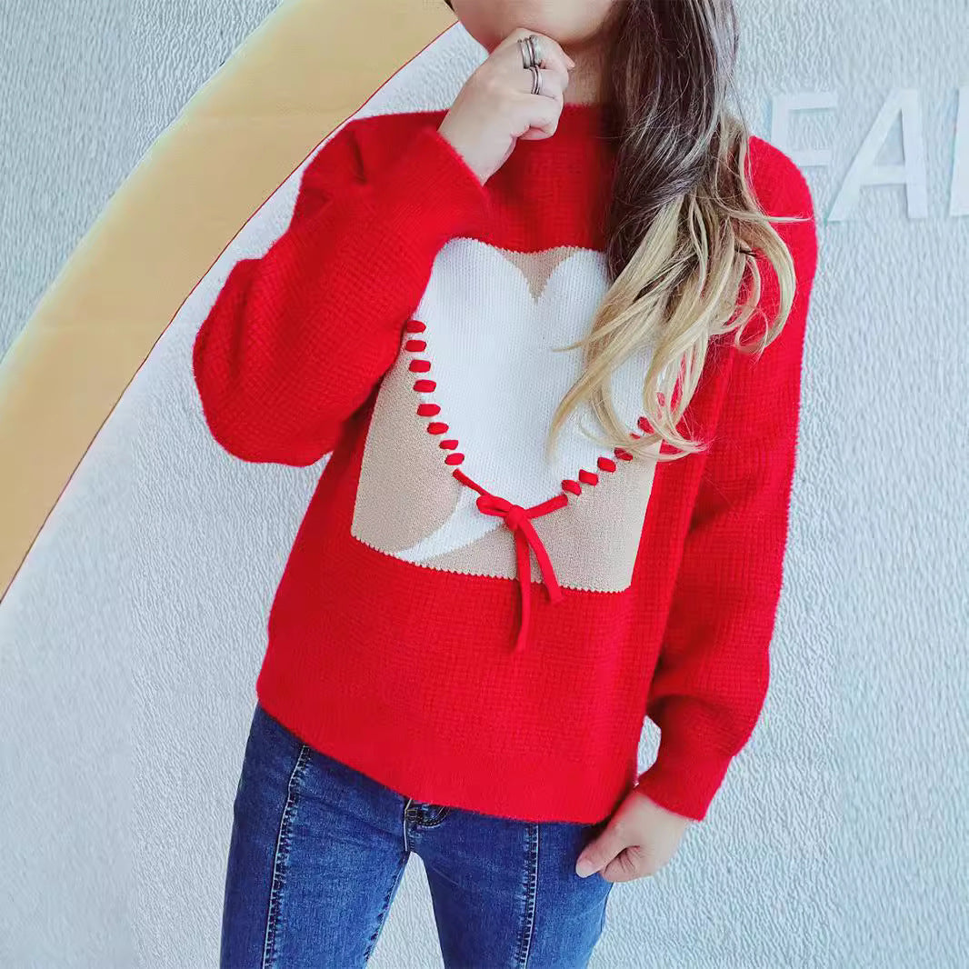 Damenpullover mit Herzapplikation und Kordelzug