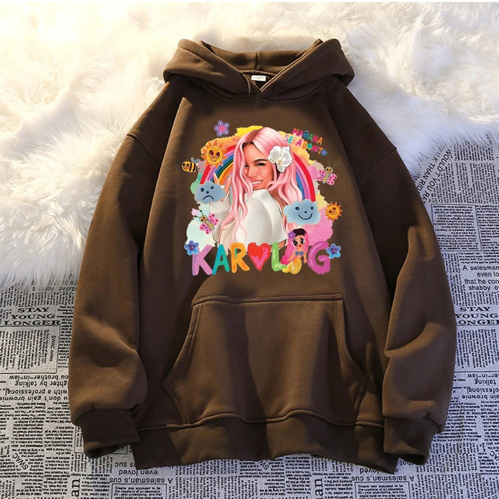 Damen Hoodie Kreativer Druck Kängurutasche