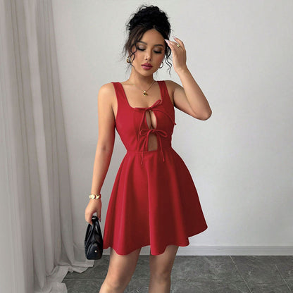 Damen Minikleid Elegant Ausschnitt Bindedetail