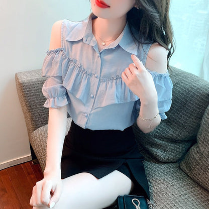 Damen Off-Shoulder Bluse Rüschendetails Norvielle
