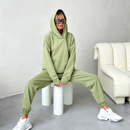 Damen Hoodie Jogginghose Anzug Baumwollmix Beige